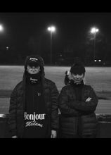 Load image into Gallery viewer, Bonjour Madame water resistant recovery jacket in black with white  print