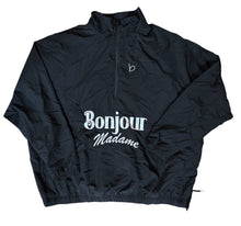 Load image into Gallery viewer, Bonjour Madame water resistant recovery jacket in black with white  print