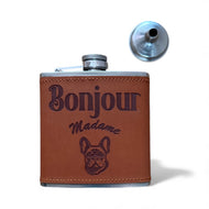 Bonjour Madame luxury  hip flask in tan pleather.