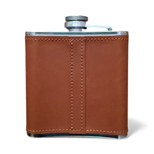 Load image into Gallery viewer, Bonjour Madame luxury  hip flask in tan pleather.