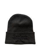 The Brewer street Beenie - charcoal grey  with black embroidery.