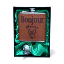 Load image into Gallery viewer, Bonjour Madame luxury  hip flask in tan pleather.