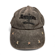 Bonjour Madame Black washed garment dye studded hand finished cap